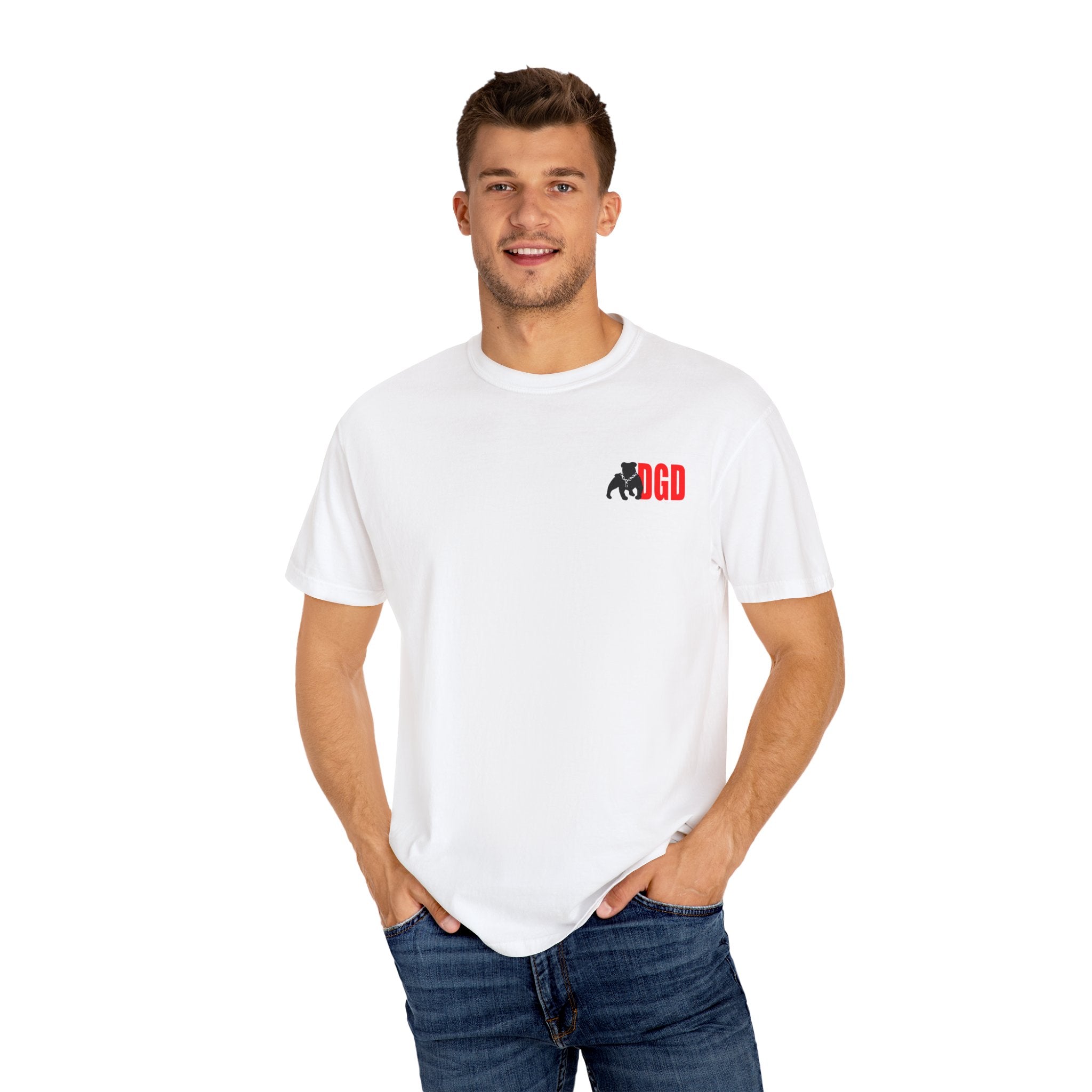 Garment-Dyed Unisex T-Shirt with Bold Logo, Casual Tee, Cool Graphic Top, Perfect for Everyday Wear, Gift for Him/Her, Summer Fashion